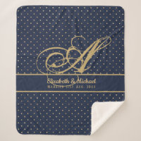 Monorgam Navy Blue Gold Polkadot Newlyweds Wedding Sherpa Blanket