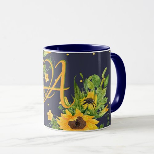 Monorgammed Sunflowers Blue Yellow Decor Modern Mug