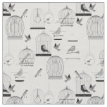 monotone grey aviary birdcage birds fabric