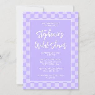Monotone Lavender Checkered Pattern Bridal Shower Invitation