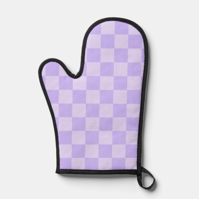 Monotone Lavender Checkered Pattern Oven Mitt (Front)