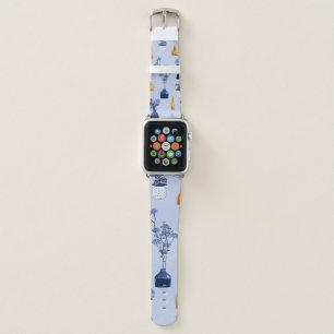 Monotone of modern flowers and vase ,pot with bot apple watch band