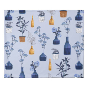 Monotone of modern flowers and vase ,pot  with bot duvet cover