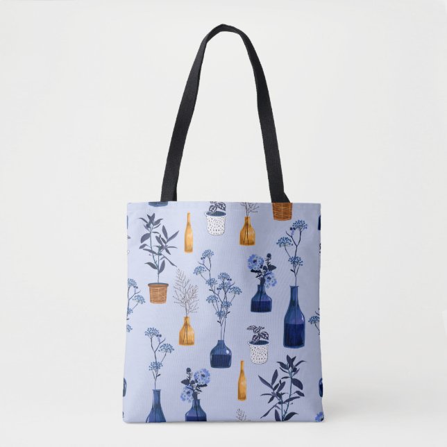 Monotone of modern flowers and vase ,pot  with bot tote bag (Front)