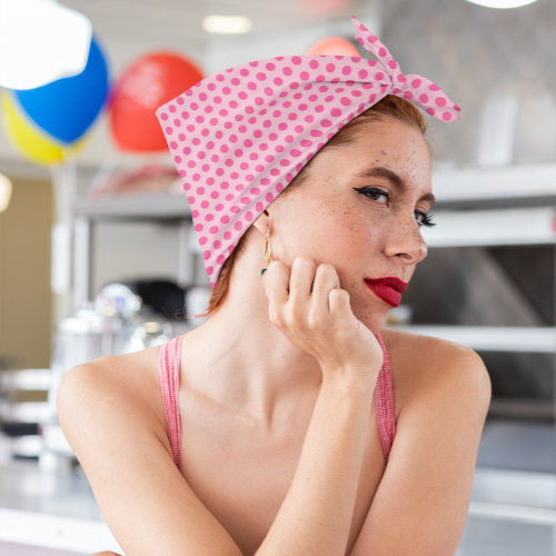Monotone Retro French Pink Polka Dots Bandana