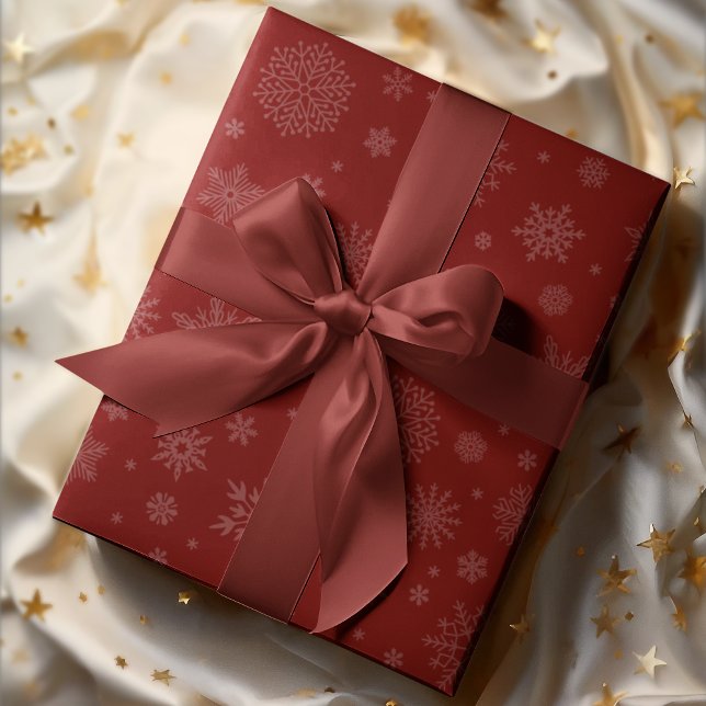 Monotone Winter Snowflake Crimson Red Wrapping Paper (Creator Uploaded)