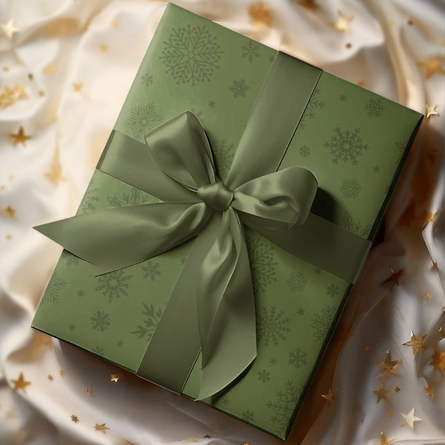 Monotone Winter Snowflake Olive Green Wrapping Paper (Creator Uploaded)