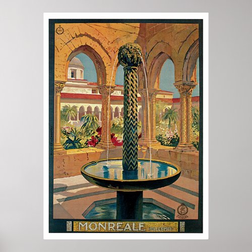 Monreale Italy Vintage Travel Poster