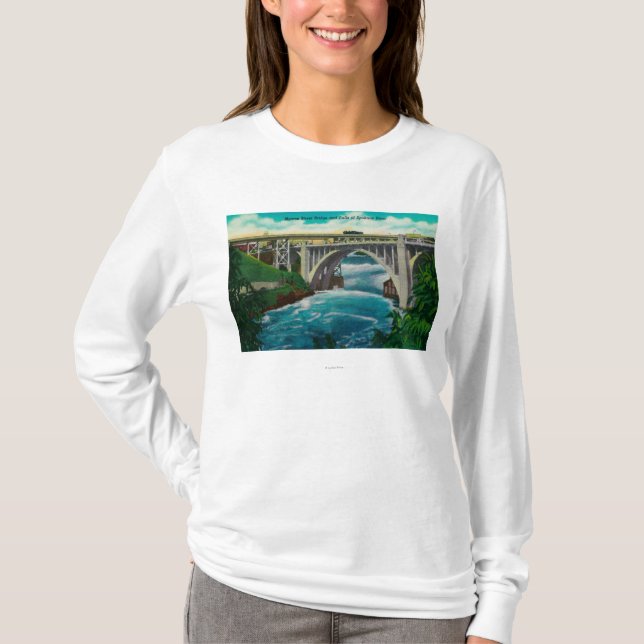 Monroe Street Bridge and Falls on Spokane River T-Shirt (Front)