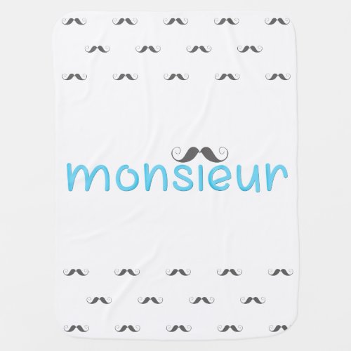 MONSIEUR Fun French Quote  Moustache _ Blue _ Swaddle Blanket