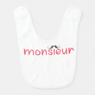 MONSIEUR Fun French Quote & Moustache - Red - Baby Bib