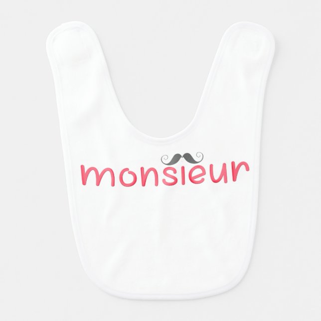 MONSIEUR Fun French Quote & Moustache - Red - Baby Bib (Front)