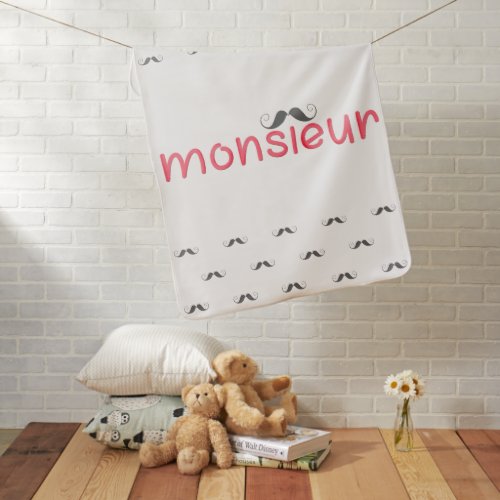 MONSIEUR Fun French Quote  Moustache _ Red _ Receiving Blanket