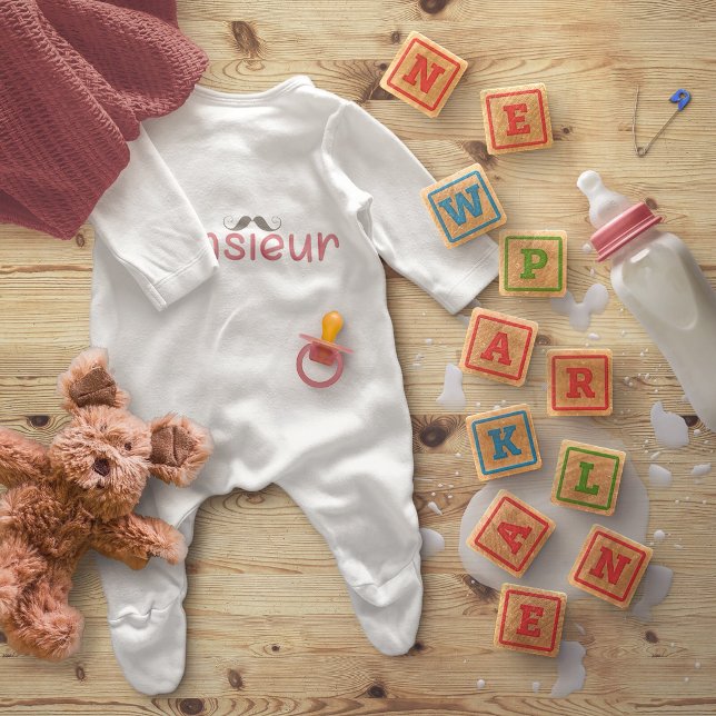 MONSIEUR Fun French Quote & Mustache Baby Bodysuit (Creator Uploaded)