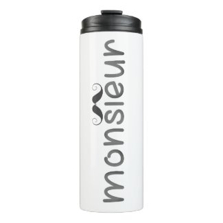 MONSIEUR - Fun Typography Quote w Moustache Thermal Tumbler
