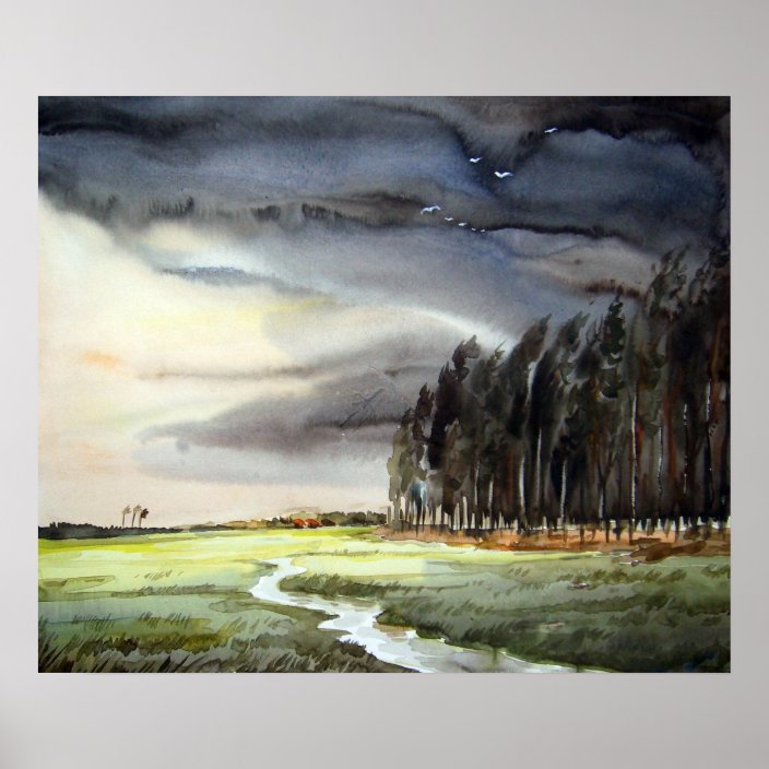 Monsoon Landscape Forest Watercolor Painting Poster Zazzle Com