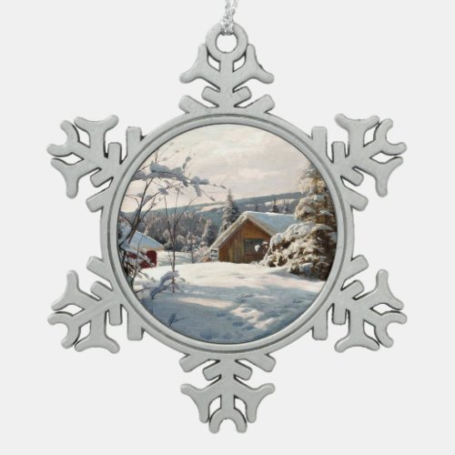 Monsted _ Winter Landscape in Solbelyst  Snowflake Pewter Christmas Ornament