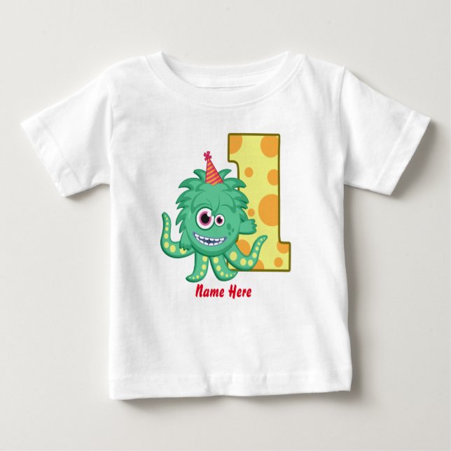 Monster 1st Birthday Custom Baby T-Shirt (Front)