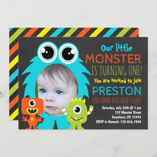 Monster 1st Birthday Invitation with Photo