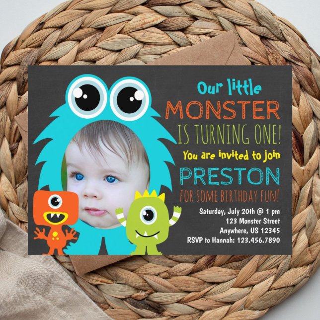 Monster 1st Birthday Invitation with Photo (Creator Uploaded)