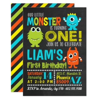 Monster 1st Birthday Party Invitation