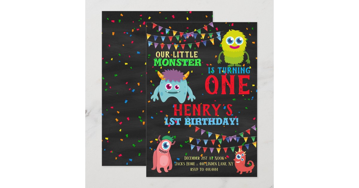 Monster 1st Birthday Party Invitation | Zazzle