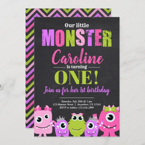 Monster 1st Birthday Party Invitation for Girl