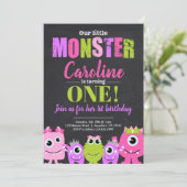 Monster 1st Birthday Party Invitation for Girl (Standing Front)