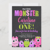 Monster 1st Birthday Party Invitation for Girl (Front)