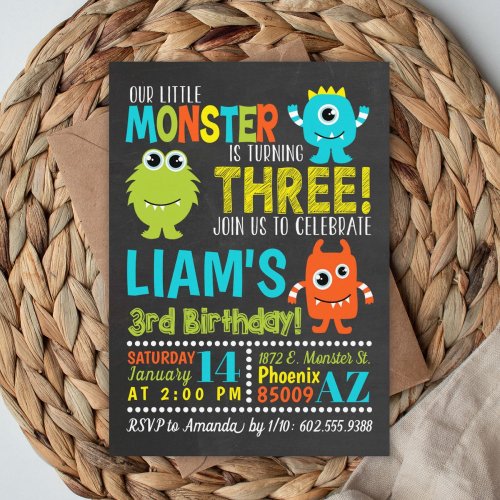 Monster 3rd Birthday Party Invitation