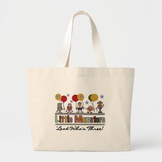 Monster 3rd Birthday Tshirts and Gifts Large Tote Bag (Front)