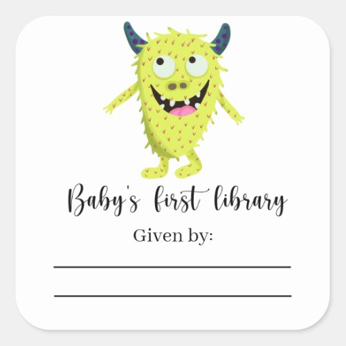 Monster _ Baby Shower bookplate books for baby Square Sticker