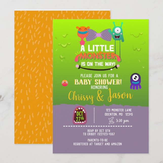 Monster Baby Shower - They've Created a Monster Invitation (Front/Back)