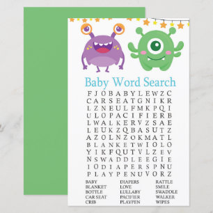 Monster Baby Shower Word Search Game