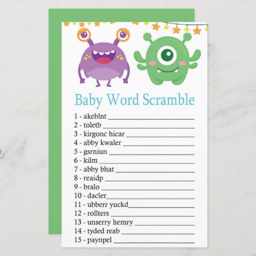 Monster Baby Word Scramble Game