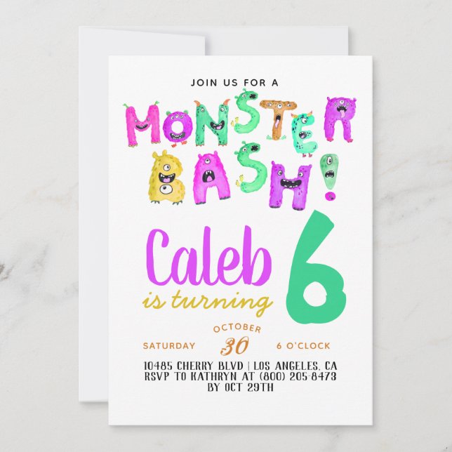 Monster Bash Birthday Invitation (Front)