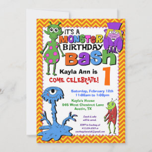 Monster Bash Birthday Party Invitation - Red