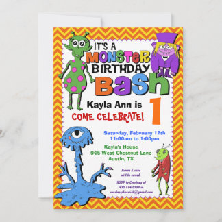 Monster Bash Birthday Party Invitation - Red