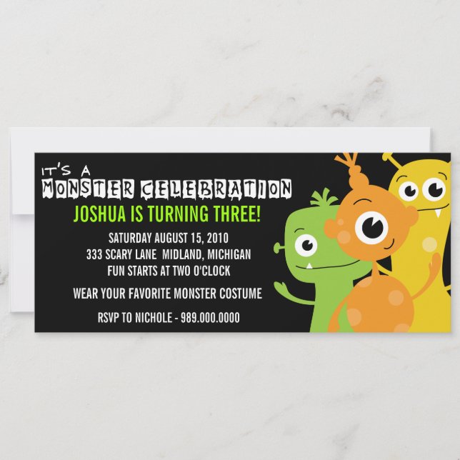 Monster Bash Birthday Party Invitations (Front)