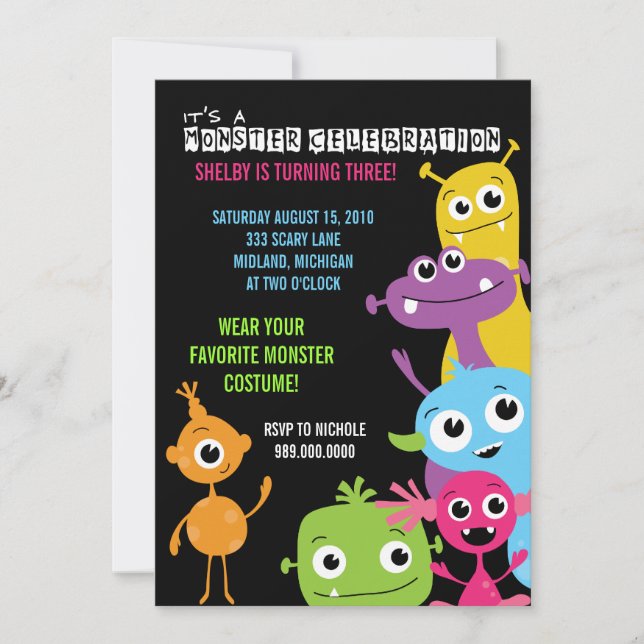 Monster Bash Birthday Party Invitations (Front)