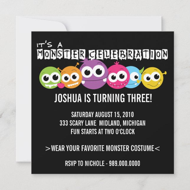 Monster Bash Birthday Party Invitations (Front)