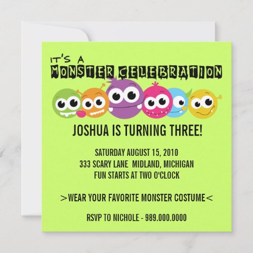 Monster Bash Birthday Party Invitations