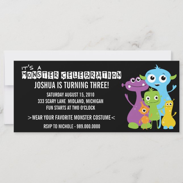 Monster Bash Birthday Party Invitations (Front)