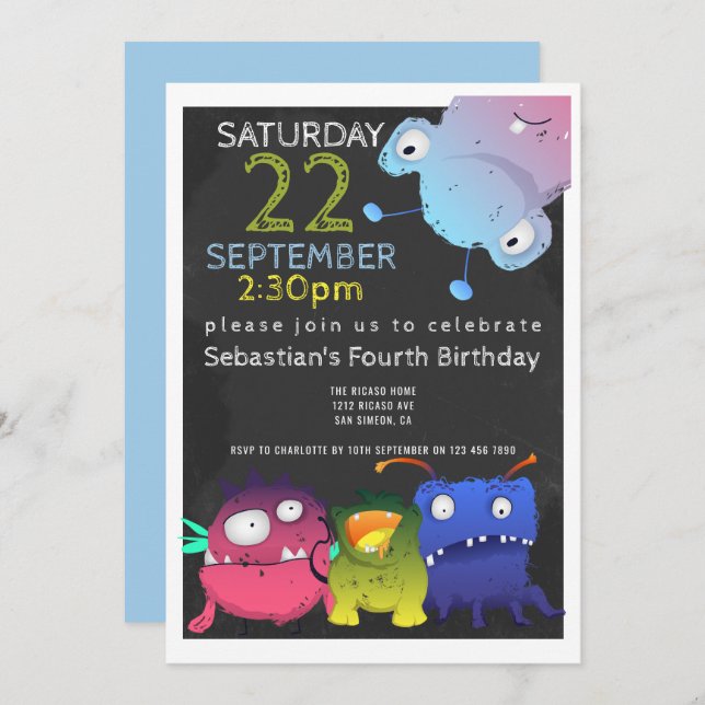 Monster Bash Birthday Party Personalized Invitation (Front/Back)