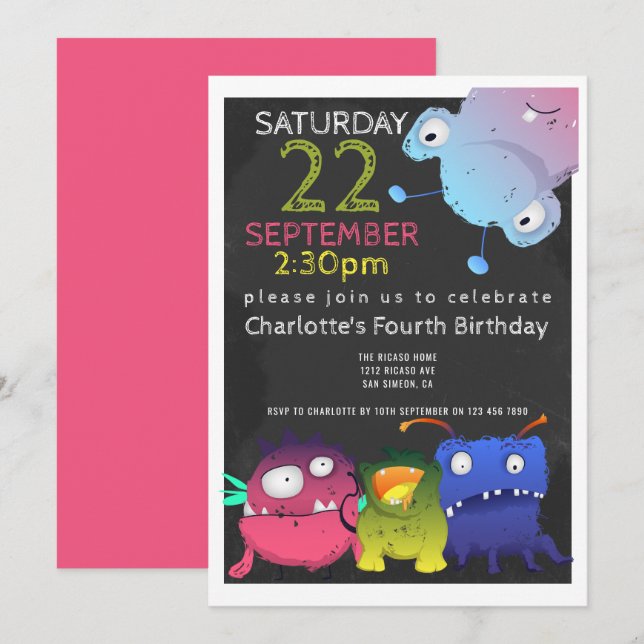 Monster Bash Birthday Party Personalized Invitation (Front/Back)