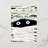 Monster Bash | Black & White Mummy Halloween Party Foil Invitation (Standing Front)
