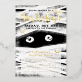Monster Bash | Black & White Mummy Halloween Party Foil Invitation (Front)