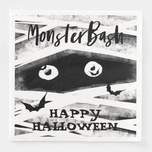 Monster Bash  Black  White Mummy Halloween Party Paper Dinner Napkins