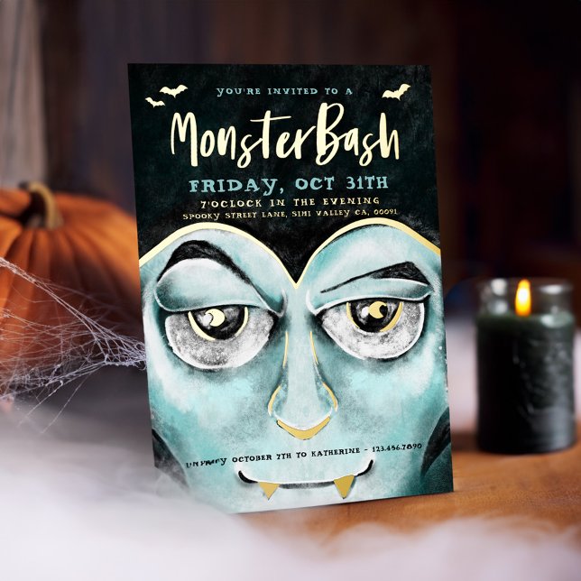 Monster Bash Fun Spooky Vampire Halloween Party Foil Invitation (Monster Bash Fun Spooky Vampire Halloween Party Foil Invitation)