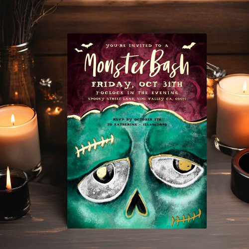 Monster Bash Fun Spooky Zombie Halloween Party Foil Invitation